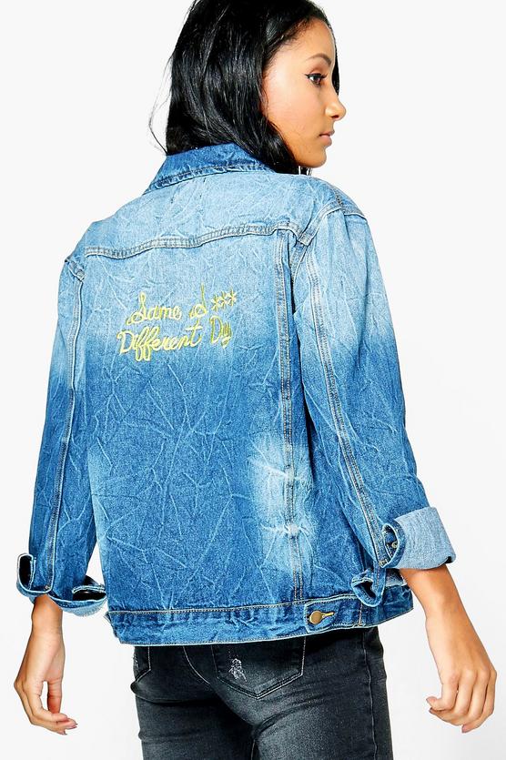 Jodie Oversize Embroidered Slogan Denim Jacket
